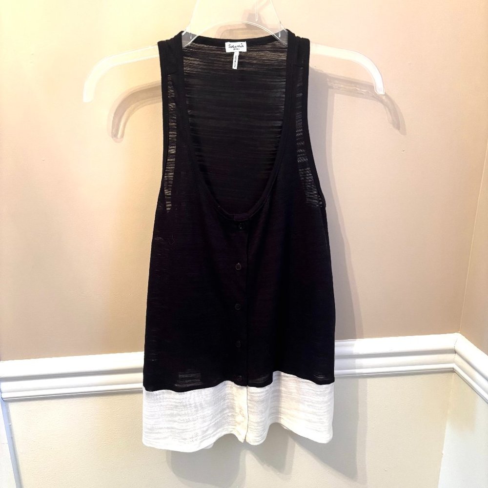 SPLENDID Button-down Henley Woman's Tank Top Size S in colors Black and White